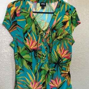 INC International Concepts Tropical Floral Lace Up Top